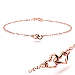 Double Heart Rose Gold Plated Silver Anklets ANK-316-RO-GP